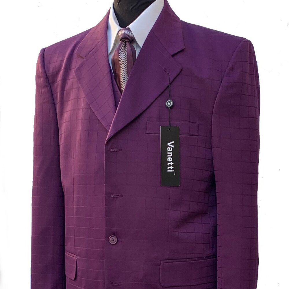 VANETTI LaCOLLEZIONI MEN'S 3 PIECE SUIT ITALIAN SUPERIOR POLYESTER 5B WOOL TOUCH